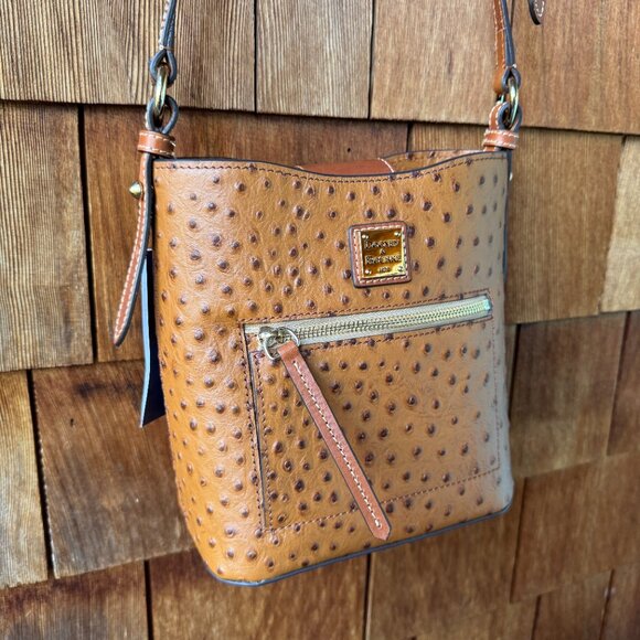 NWT Dooney & Bourke Tan Leather Ostrich Small Ridley Bag - H 9" x W 4.5" x L 8" - Picture 4 of 16